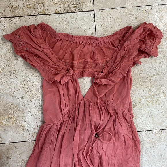 NWT Free People Moonlight Ocean Maxi Dress Off Shoulders Orange Red Boho S - Picture 3 of 6